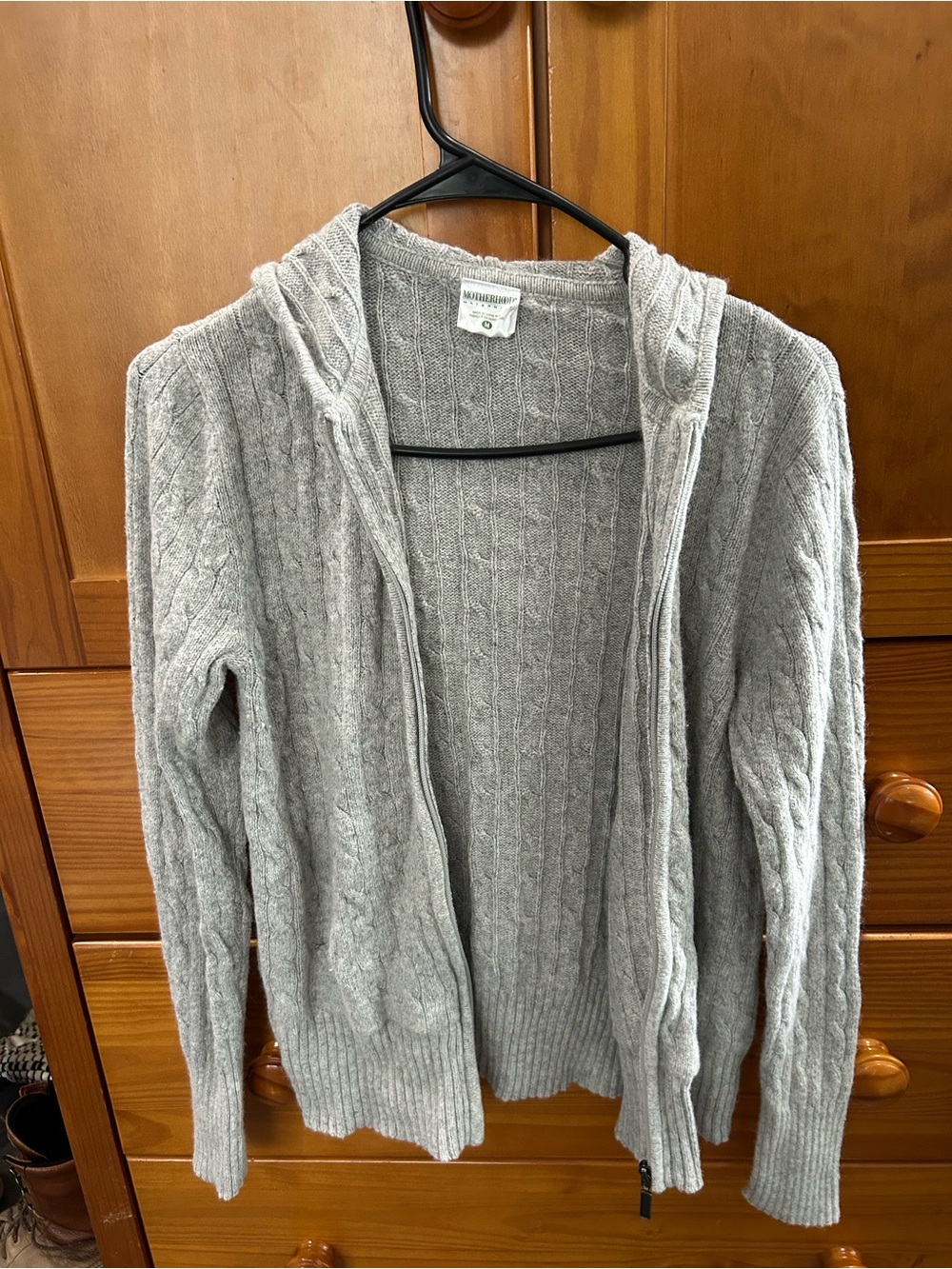 Motherhood Maternity Gray Cable-Knit Hooded Zip Cardigan Sweater